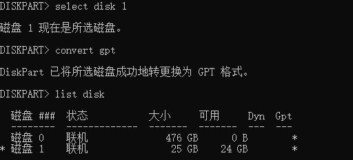 选择虚拟磁盘, 并转换为GPT格式